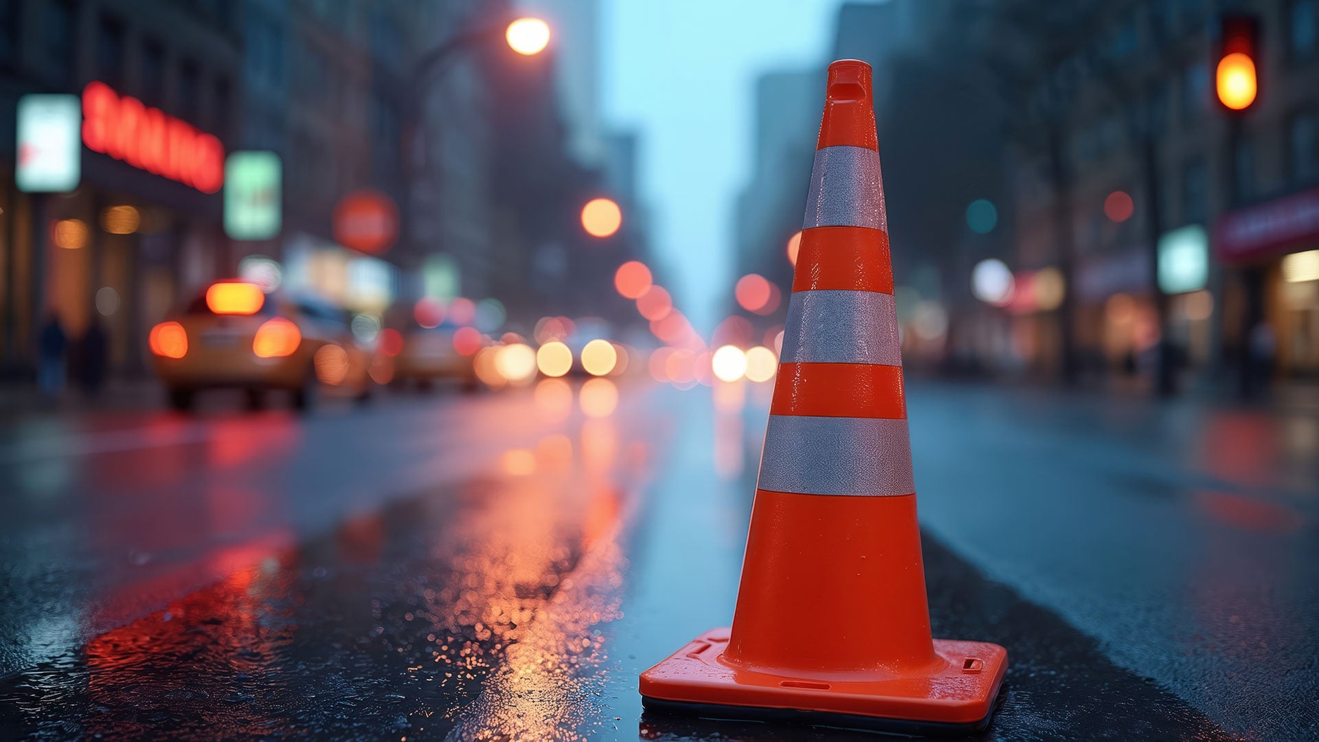 Traffic cone on streets